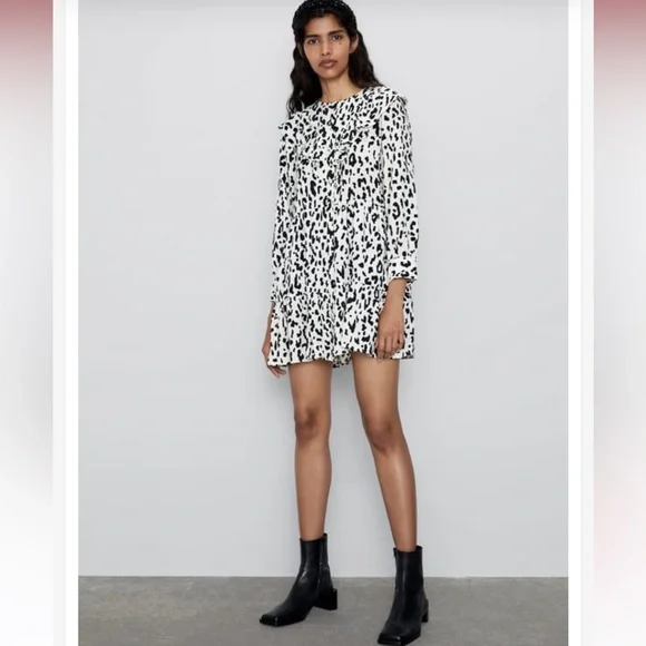 NWOT Zara Animal Print Babydoll Mini Dress - Picture 2 of 12